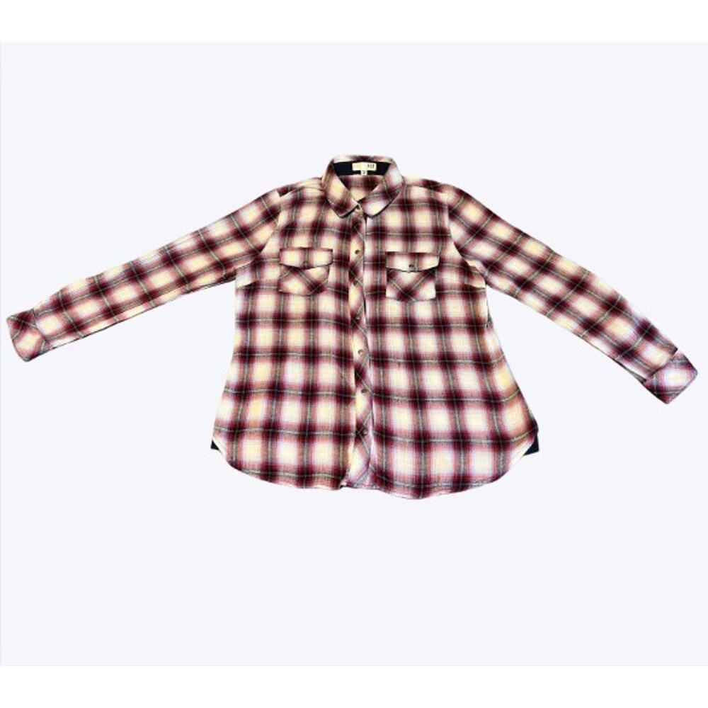 Kut From The Kloth Shirt Womens Medium Plaid Pearl Snap Roll Tab Equestrian